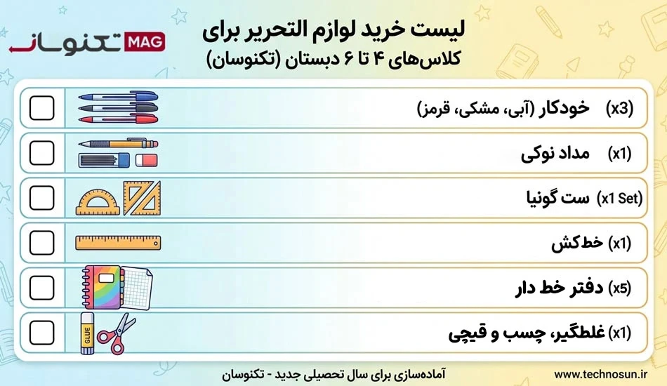 لیست لوازم تحریر