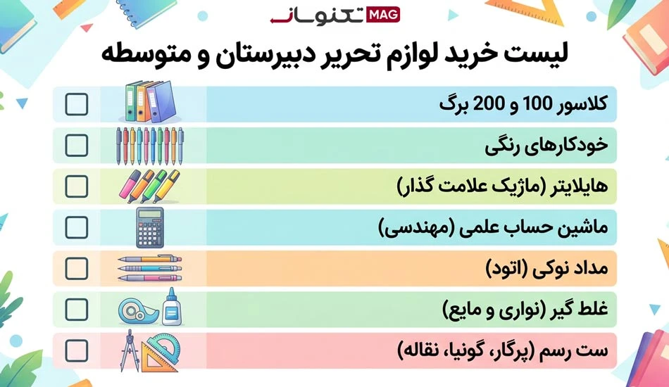 لیست لوازم تحریر