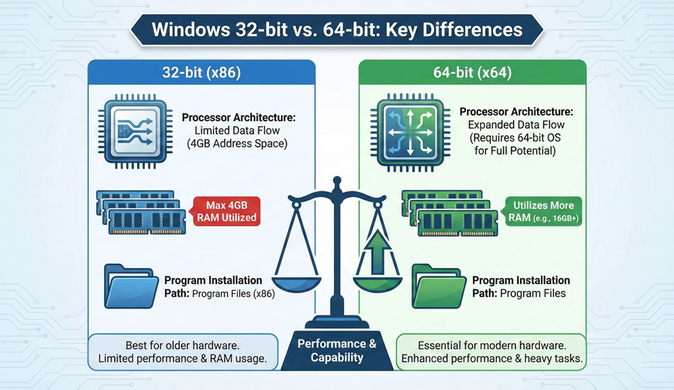 تفاوت ویندوز ۳۲ و ۶۴