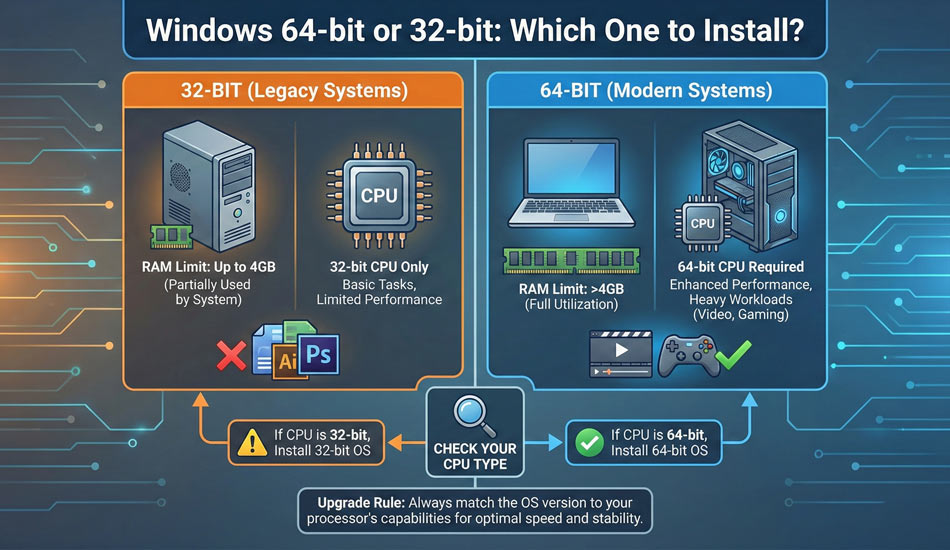 تشخیص 32 یا 64 بیتی cpu در ویندوز 7