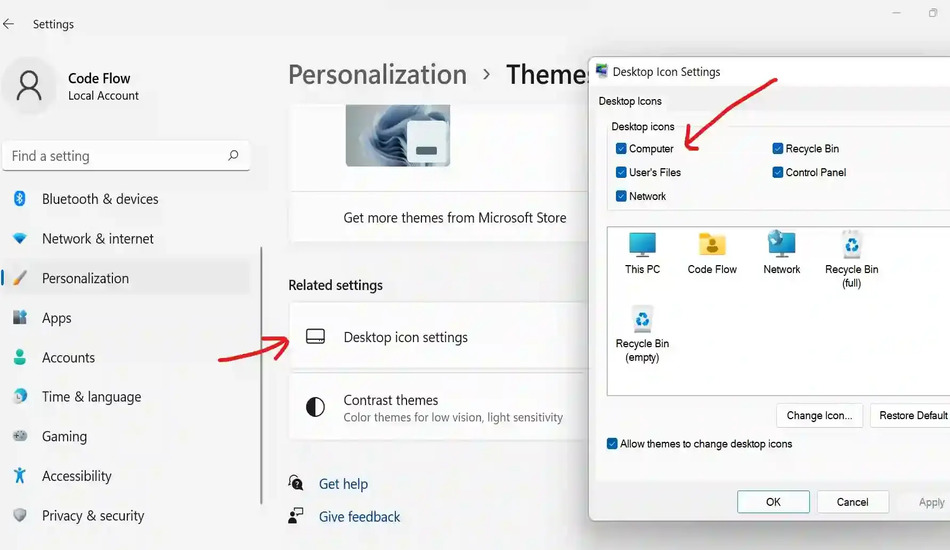 نمایش آیکون My Computer در ویندوز ۱۱ 