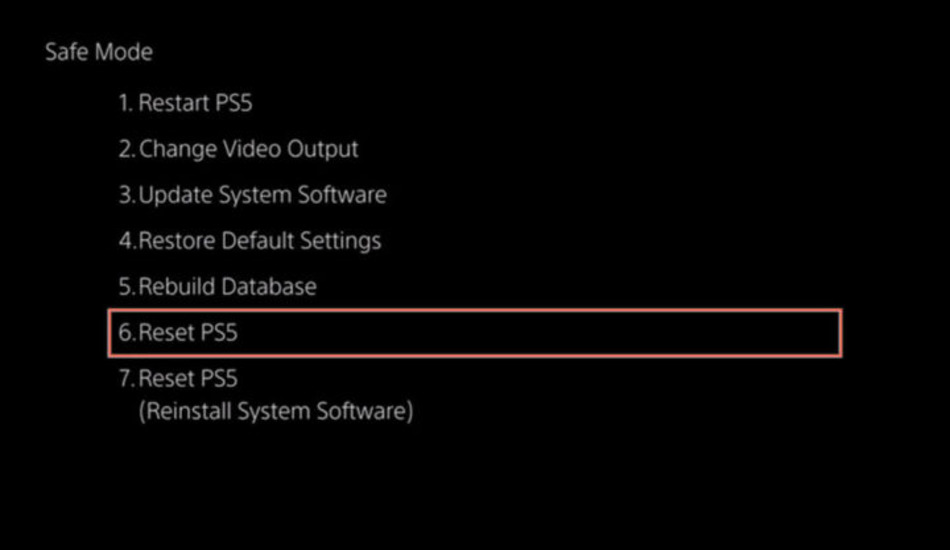ریست فکتوری PS5 در Safe Mode