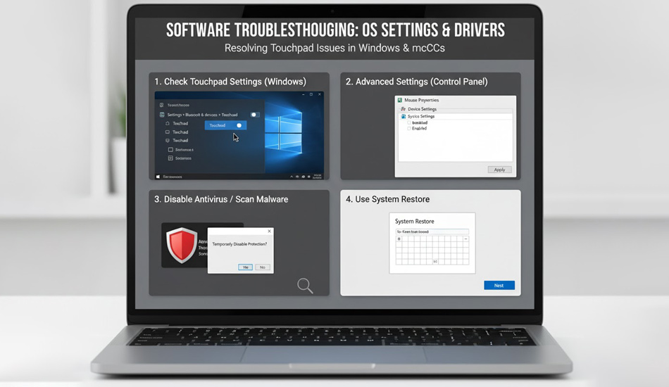 دلیل کار نکردن تاچ پد لپ تاپ
