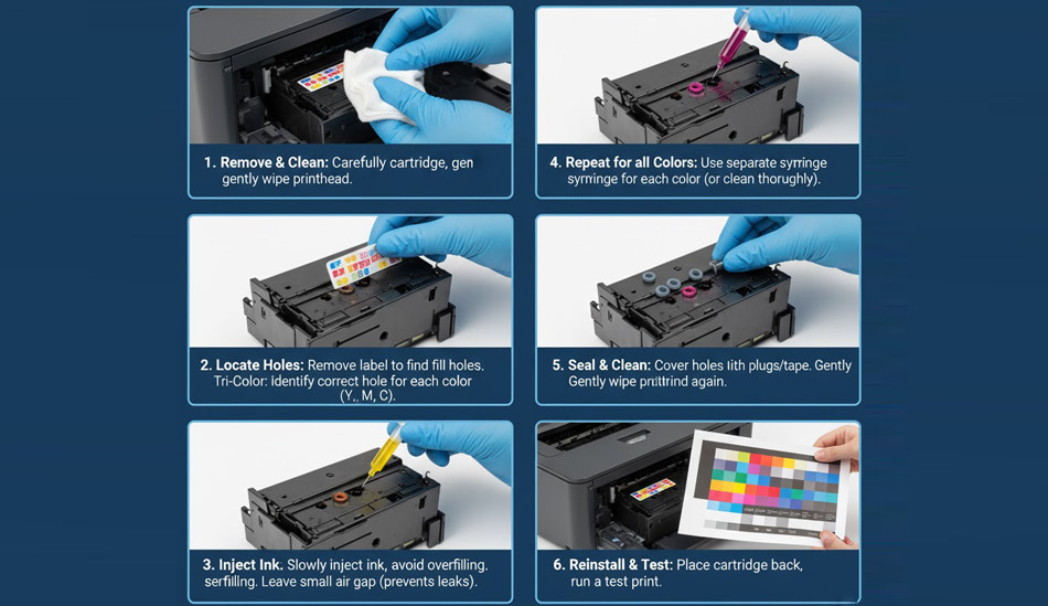 آموزش شارژ کارتریج رنگی hp
