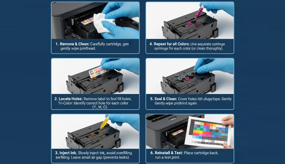 آموزش شارژ کارتریج رنگی hp