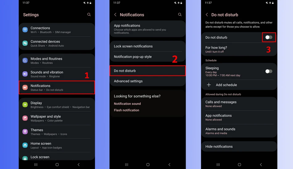 فعالسازی حالت مزاحم نشوید در سامسونگ