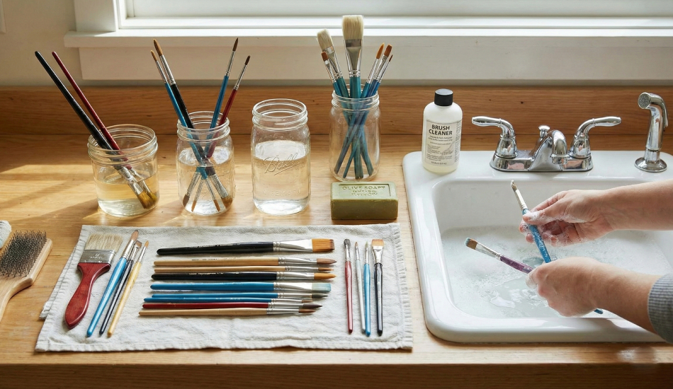 شستن قلم موی رنگ روغن