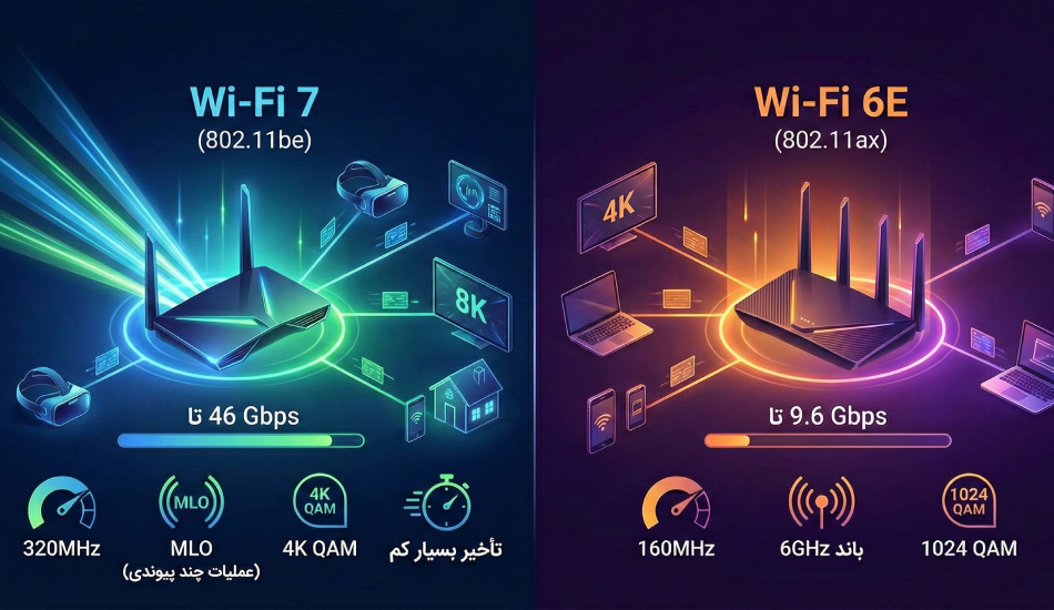 مقایسه وای فای 7 با 6E