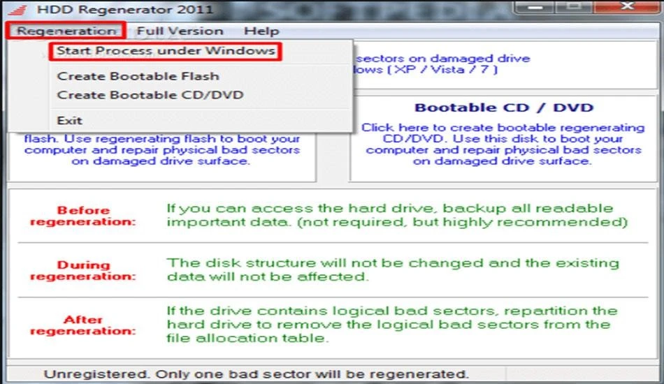 رفع بد سکتور هارد دیسک با HDD Regenerator