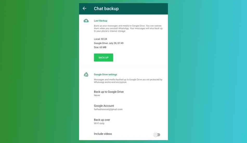 بکاپ گیری برنامه واتسپ اندروید
