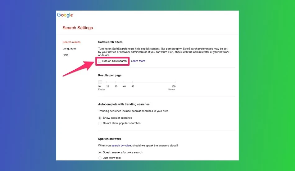 حالت Safe Search گوگل