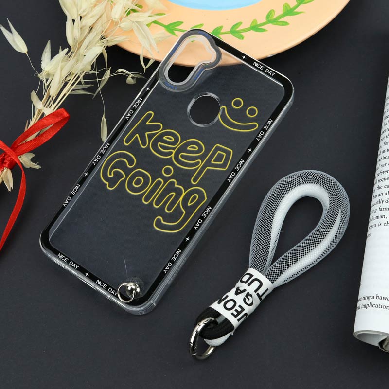 قاب طرحدار Keep Going محافظ لنزدار + بند آویز لنیارد Samsung Galaxy A11