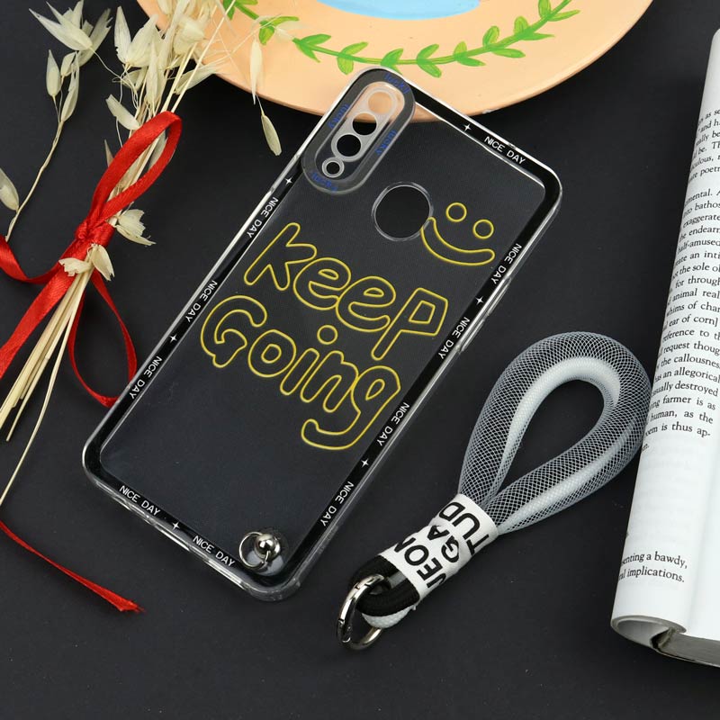 قاب طرحدار Keep Going محافظ لنزدار + بند آویز لنیارد Samsung Galaxy A20s