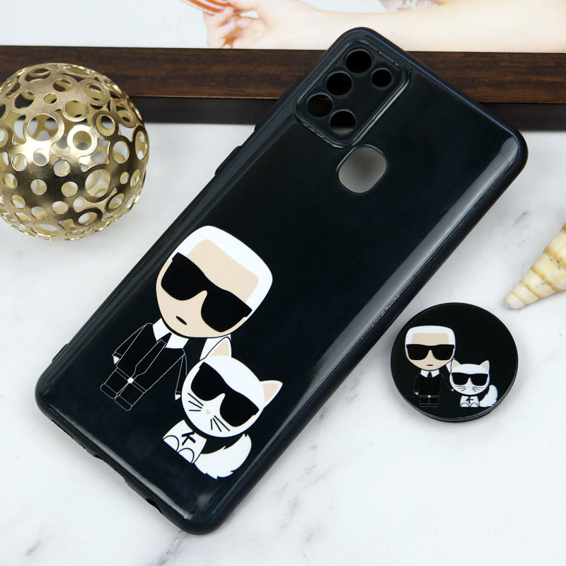 قاب PC محافظ لنز دار طرح Boss Cat + پاپ سوکت Samsung Galaxy A21s