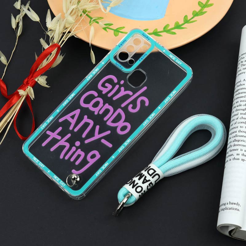 قاب طرحدار Girls Can Do محافظ لنزدار + بند آویز لنیارد Samsung Galaxy A21s