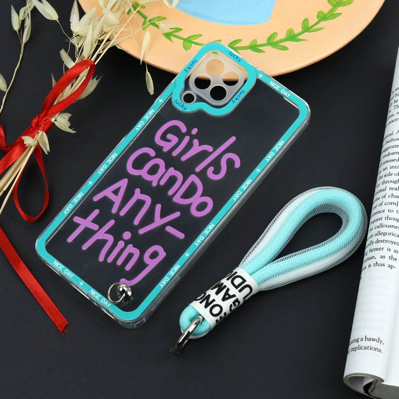 قاب طرحدار Girls Can Do محافظ لنزدار + بند آویز لنیارد Samsung Galaxy A22 4G