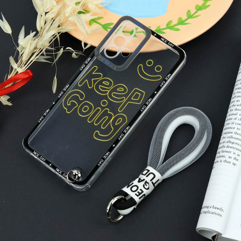 قاب طرحدار Keep Going محافظ لنزدار + بند آویز لنیارد Samsung Galaxy A32 4G