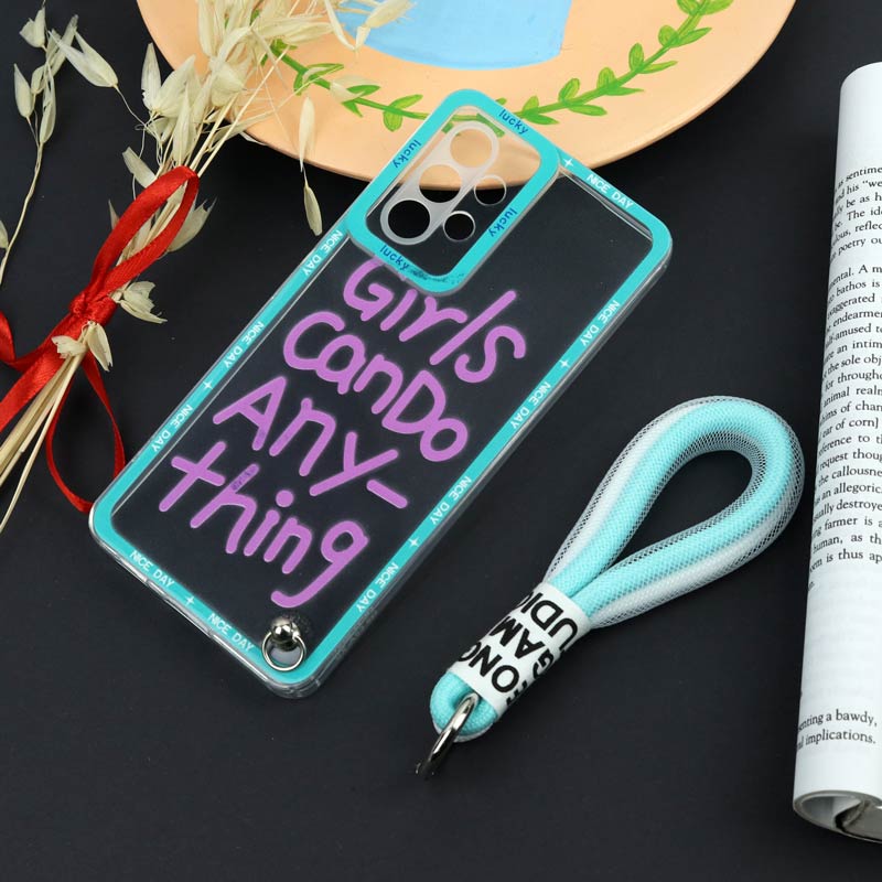 قاب طرحدار Girls Can Do محافظ لنزدار + بند آویز لنیارد Samsung Galaxy A53 5G