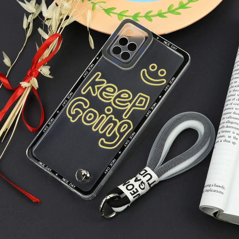 قاب طرحدار Keep Going محافظ لنزدار + بند آویز لنیارد Samsung Galaxy A71