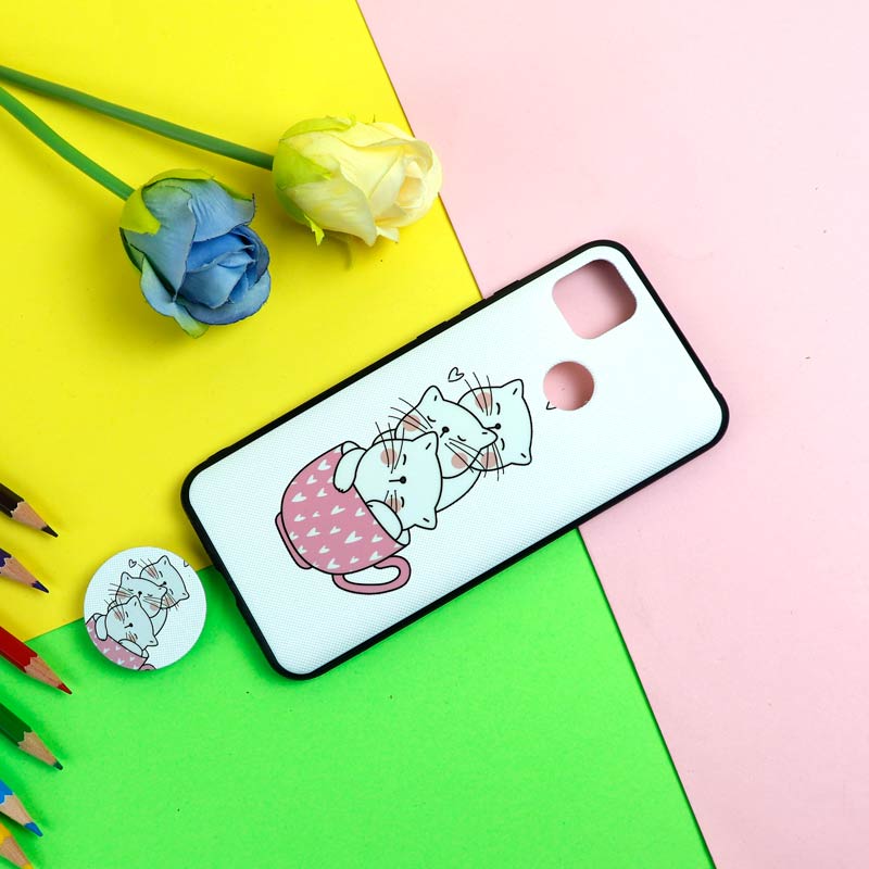 قاب فانتزی برجسته + پاپ سوکت طرح گربه شیائومی Redmi 9C سری D