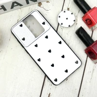 قاب طرحدار محافظ لنزدار کشویی + پاپ سوکت طرح قلب مشکی شیائومی Redmi Note 8 Pro سری B