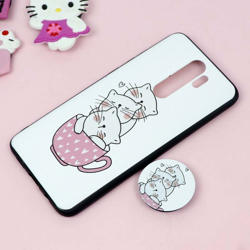 قاب فانتزی برجسته + پاپ سوکت طرح گربه شیائومی Redmi Note 8 Pro سری D
