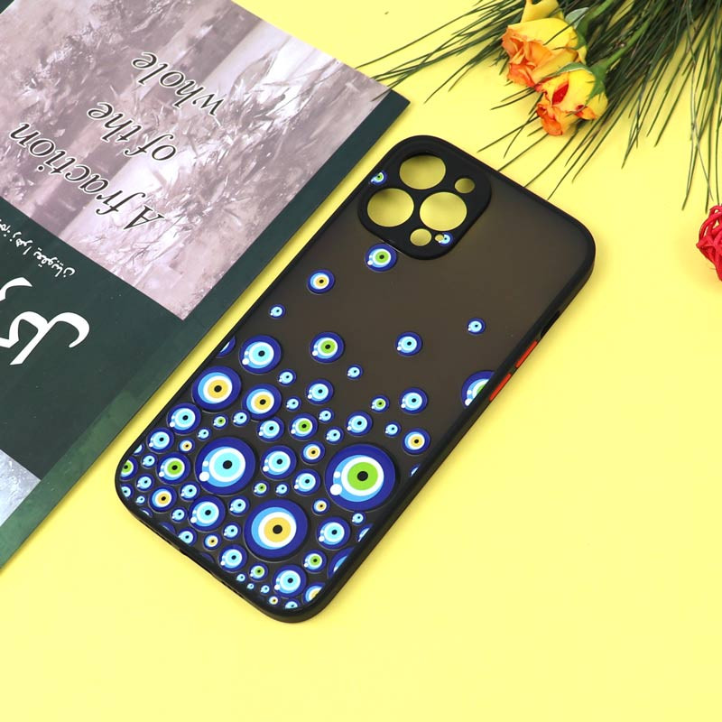 قاب PC مات محافظ لنزدار طرحدار چشم و نظر آیفون iPhone 12 Pro Max