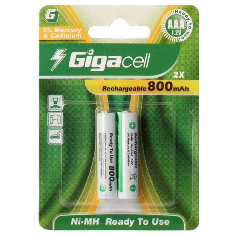 باتری دوتایی نیم قلمی شارژی Gigacell AAA 800mAh