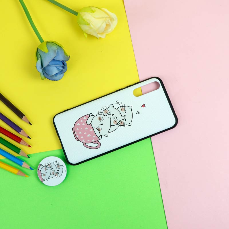 قاب فانتزی برجسته + پاپ سوکت طرح گربه هواوی Y8p سری D