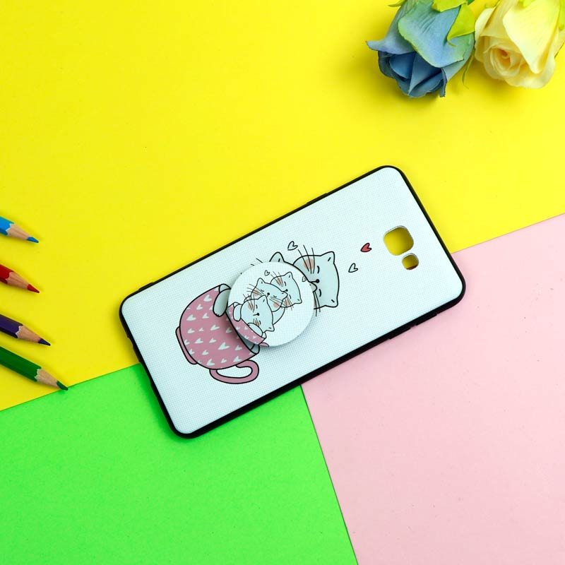 قاب فانتزی برجسته + پاپ سوکت طرح گربه سامسونگ J7 Prime سری D