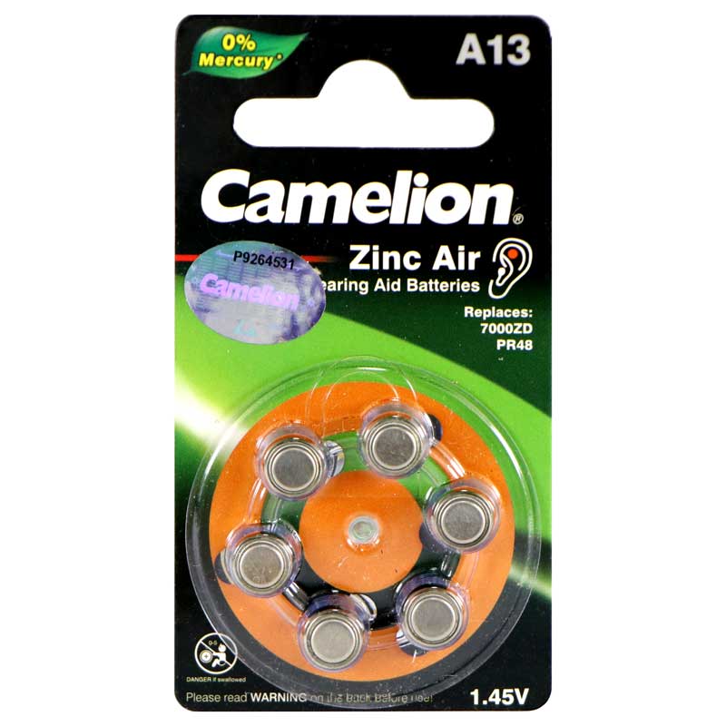 باتری سمعکی Camelion Zinc Air A13 بسته ۶ عددی