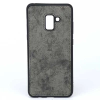 قاب چرمی طرح گوزن Samsung A8 Plus خاکستری