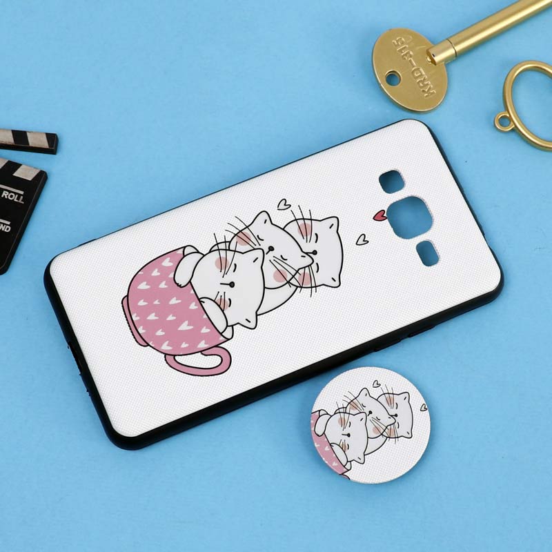 قاب فانتزی برجسته + پاپ سوکت طرح گربه سامسونگ J2 Prime سری D