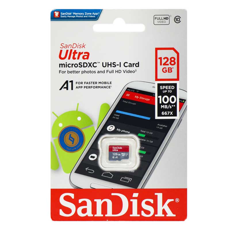 رم میکرو 128 گیگ سن دیسک SanDisk Ultra U1 A1 100MB/s بدون خشاب