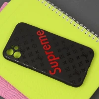 قاب طرحدار محافظ لنزدار مشکی Superme آیفون iPhone 11