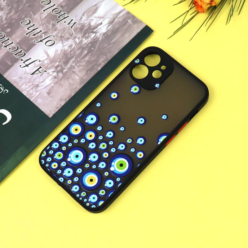 قاب PC مات محافظ لنزدار طرحدار چشم و نظر Off White آیفون iPhone 12 Mini