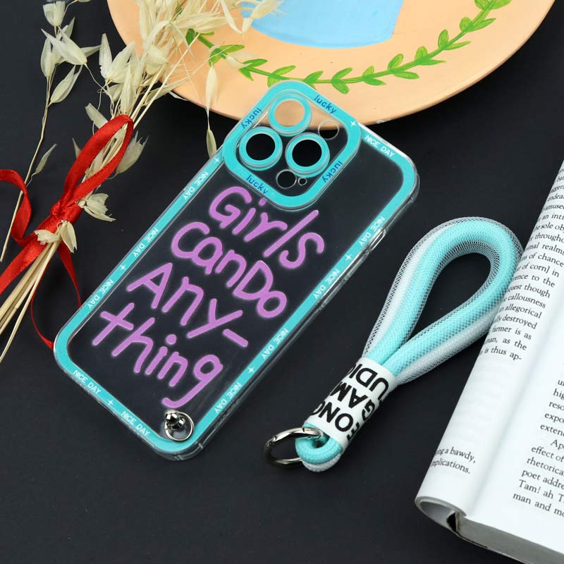 قاب طرحدار Girls Can Do محافظ لنزدار + بند آویز لنیارد iPhone 13 Pro