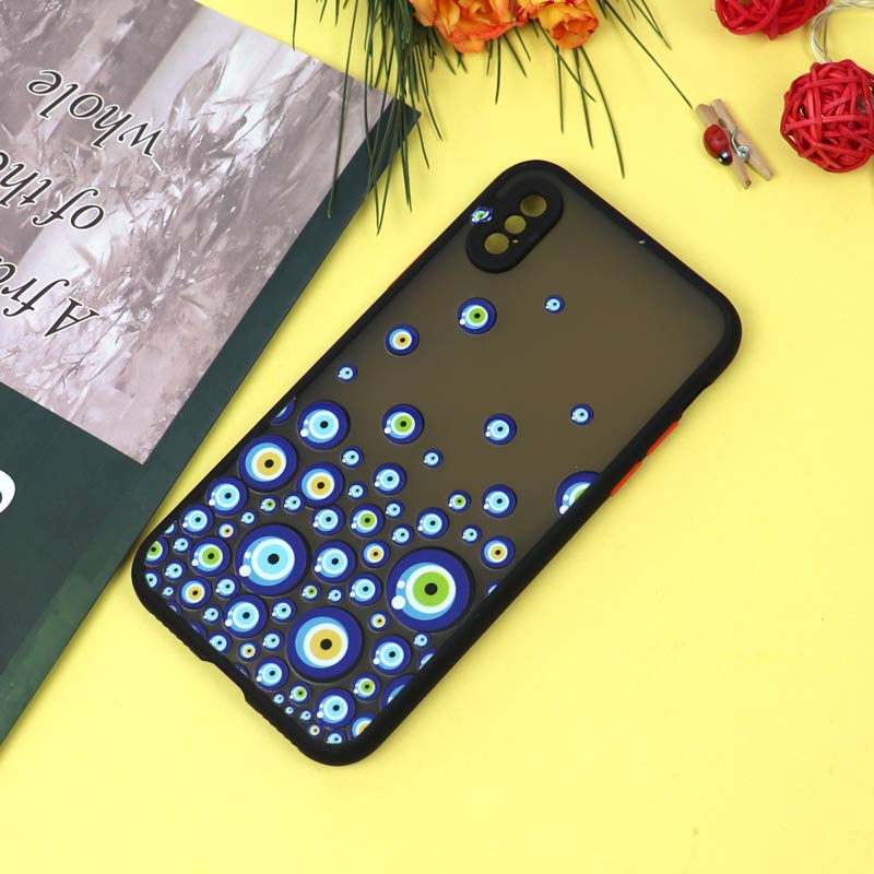 قاب PC مات محافظ لنزدار طرحدار چشم و نظر آیفون iPhone X/XS