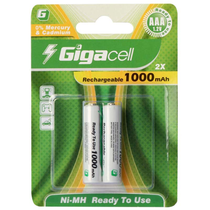 باتری دوتایی نیم قلمی شارژی Gigacell AAA 1000mAh