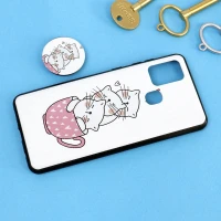 قاب فانتزی برجسته + پاپ سوکت طرح گربه سامسونگ A21s سری D