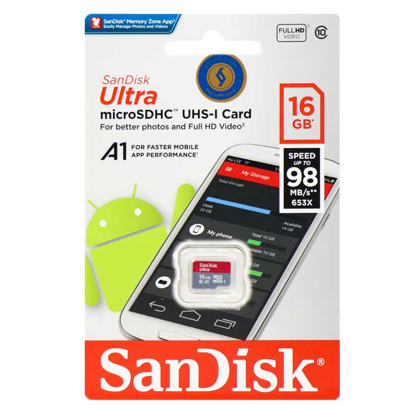 رم میکرو 16 گیگ سن دیسک SanDisk Ultra U1 A1 98MB/s بدون خشاب