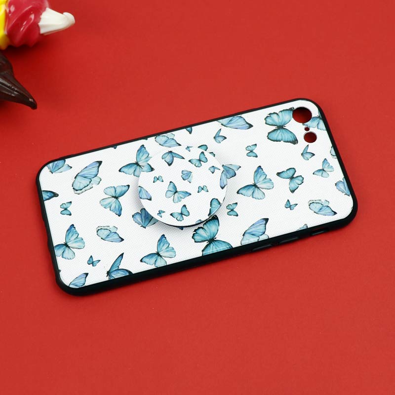 قاب فانتزی برجسته + پاپ سوکت طرح پروانه iPhone 7/8/SE 2020 سری D