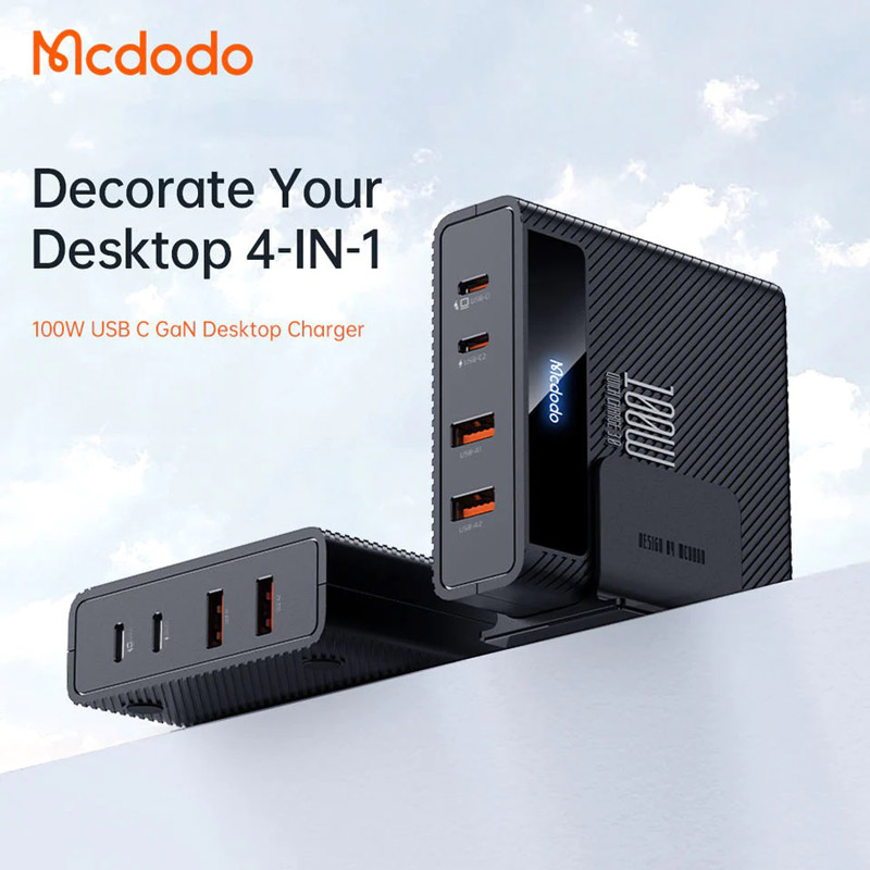 شارژر دیواری فست شارژ Mcdodo CH-1802 4Port GaN 5A QC4.0 PD3.0 100W + کابل تبدیل تایپ سی