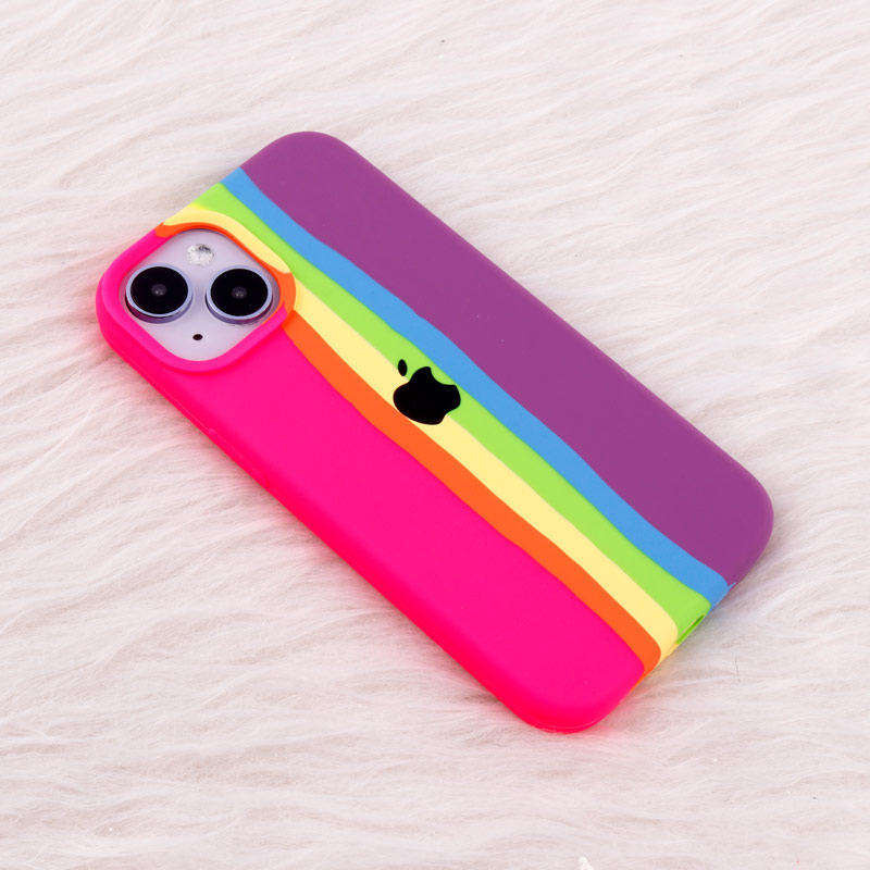 قاب سیلیکونی اورجینال رنگین کمانی iPhone 14