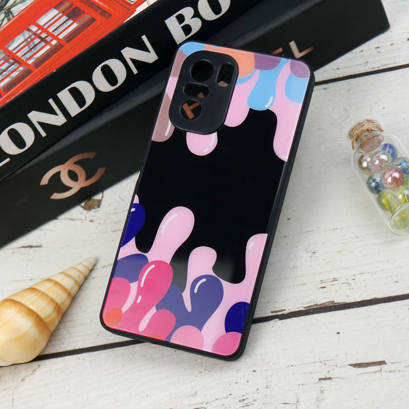 قاب طرحدار پشت گلسی محافظ لنزدار Xiaomi Poco F3