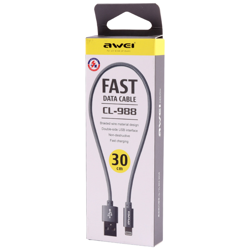 کابل کوتاه آیفونی فست شارژ Awei CL-988 30cm