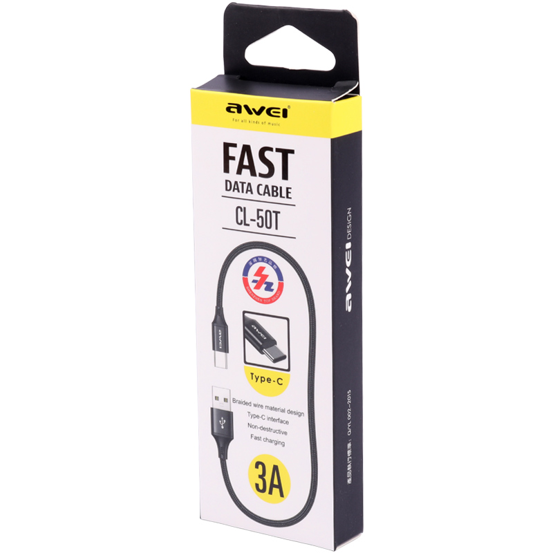 کابل کوتاه تایپ سی فست شارژ Awei CL-50T 3A 30cm