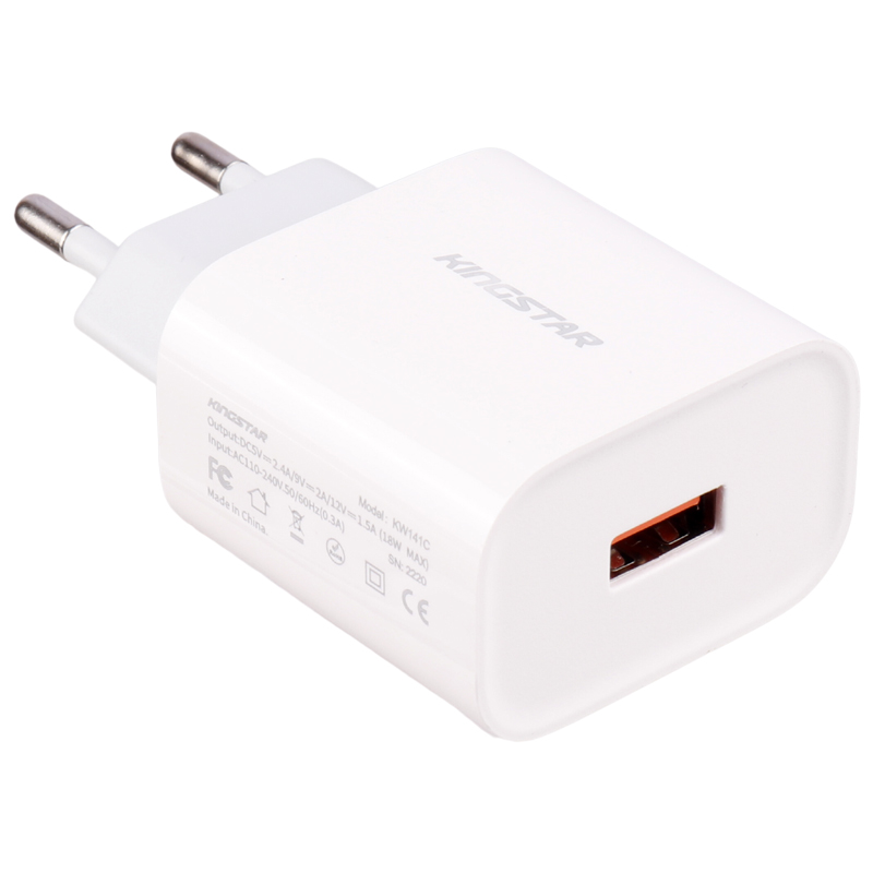 شارژر دیواری فست شارژ Kingstar KW141C 2Port 2.4A QC3.0 PD 18W + کابل تایپ سی