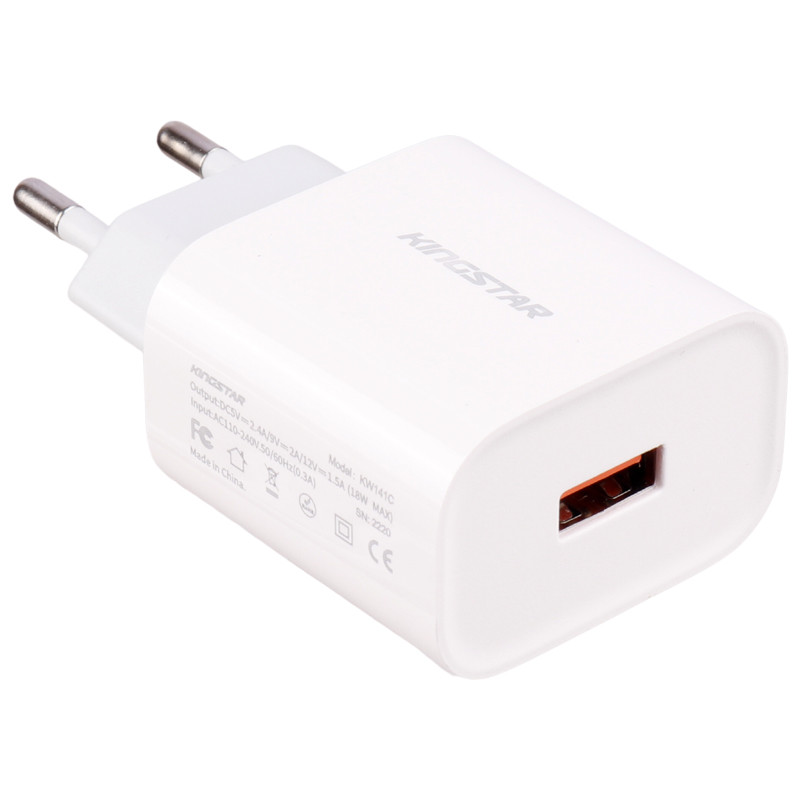شارژر دیواری فست شارژ Kingstar KW141C 2Port 2.4A QC3.0 PD 18W + کابل تایپ سی