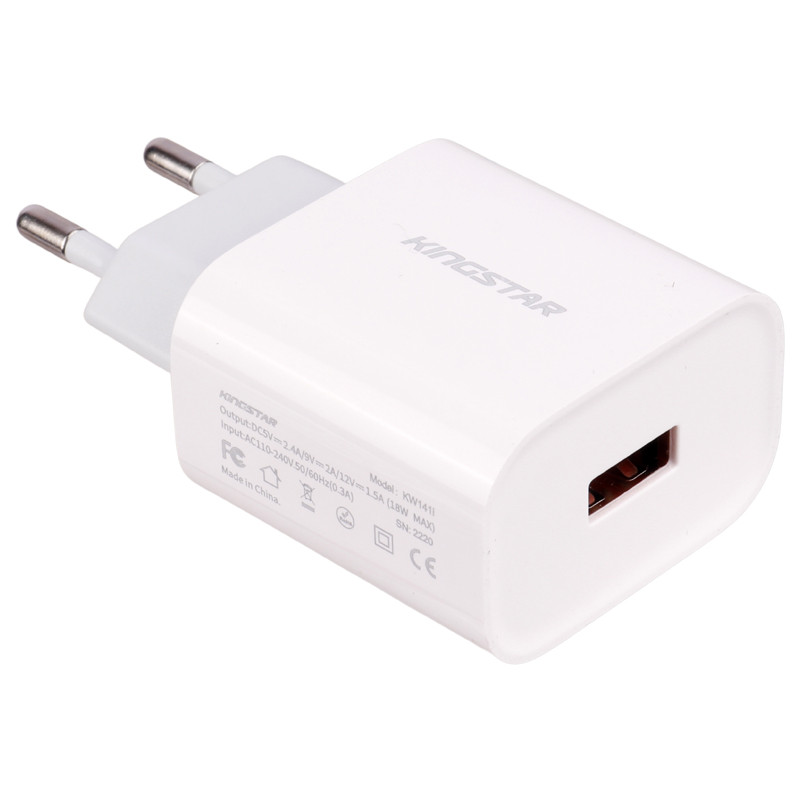 شارژر دیواری فست شارژ Kingstar KW141I 2.4A QC3.0 PD 18W + کابل آیفونی